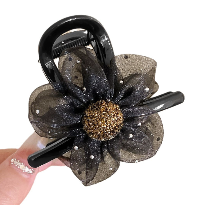 Black Flower Hair Claw Clip